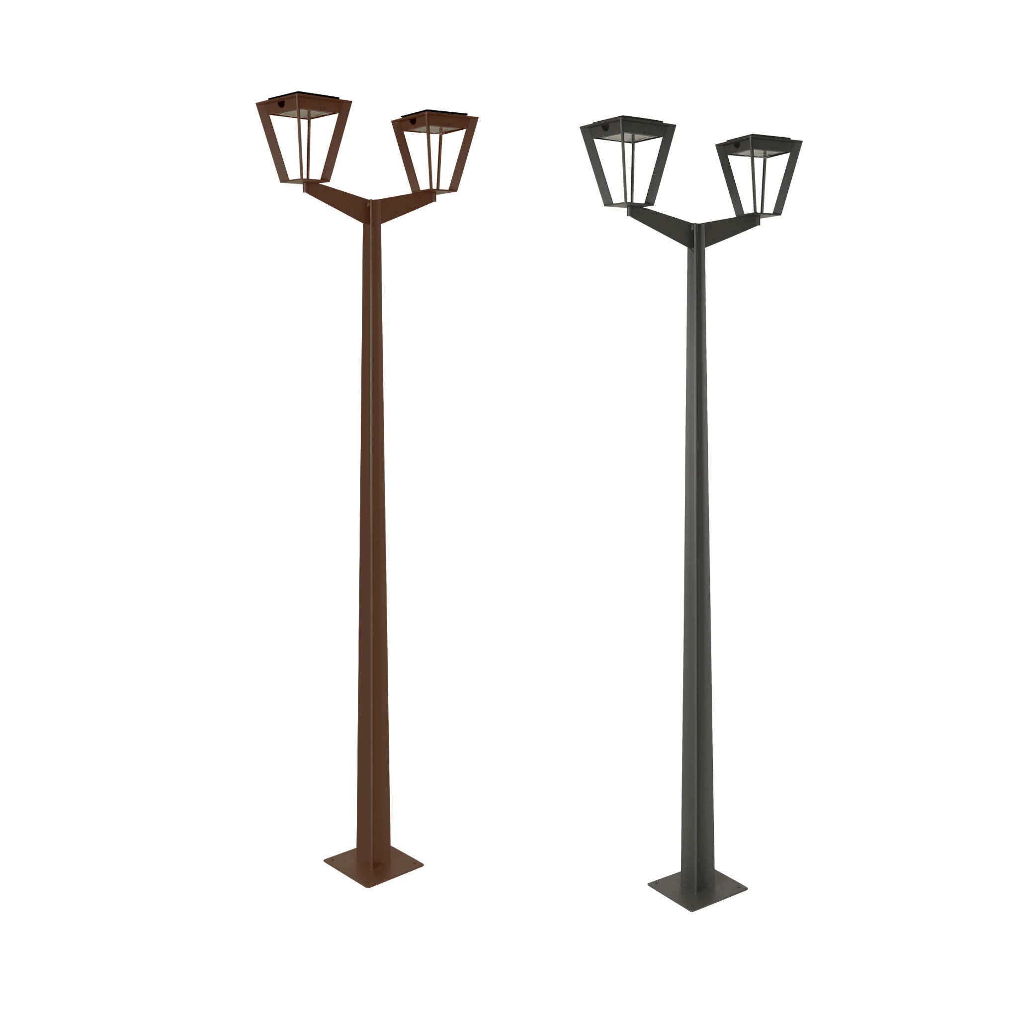 Metro duo solar street light in corten and graphite finish