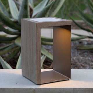 Rancho high efficiency solar lantern in weathered teak black aluminum finish