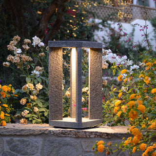 Stonehenge solar lamp on rock bench